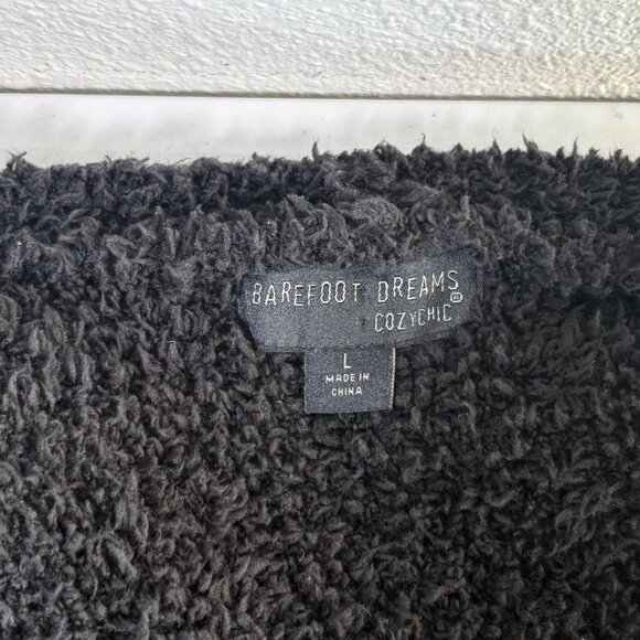 Barefoot Dreams CozyChic Boardwalk Cardigan Size L Black Fringe Open Front Knit - Picture 5 of 10